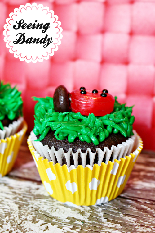 Decorating ladybug birthday party cupcakes for a ladybug themed birthday party.