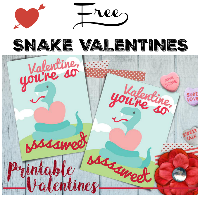 Free snake Valentines with conversation hearts.