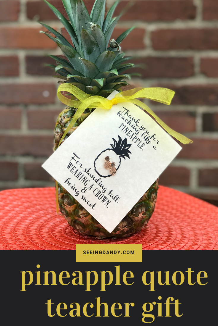 Easy to make and cute teacher gift idea. Pineapple in front of brick wall.