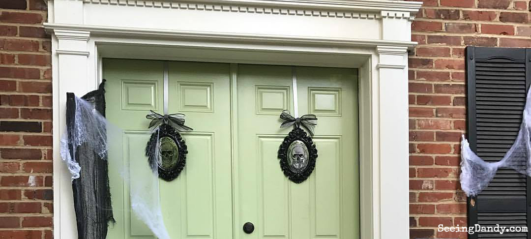 Haunted Mansion front door for Halloween. Easy to create.