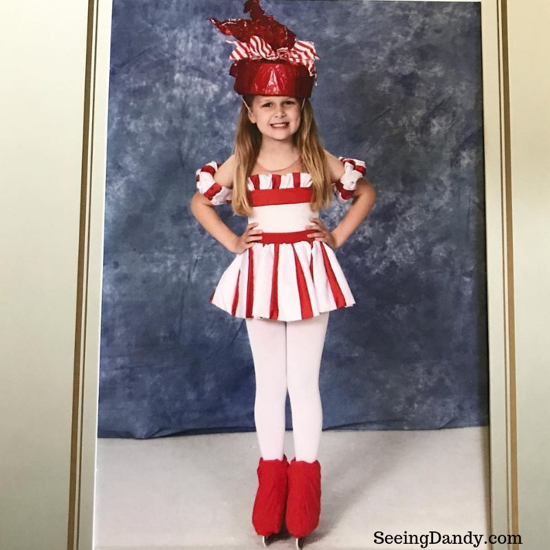Figure skating clothing in red and white as a sweet.