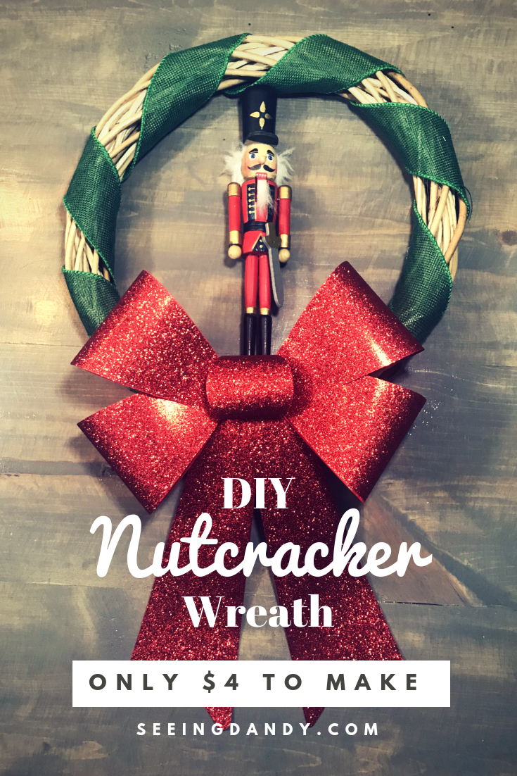 Easy to make DIY Nutcracker Christmas wreath on farmhouse table.