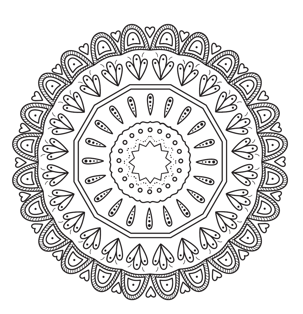DIY Mandala Flower coloring page printable in black and white.