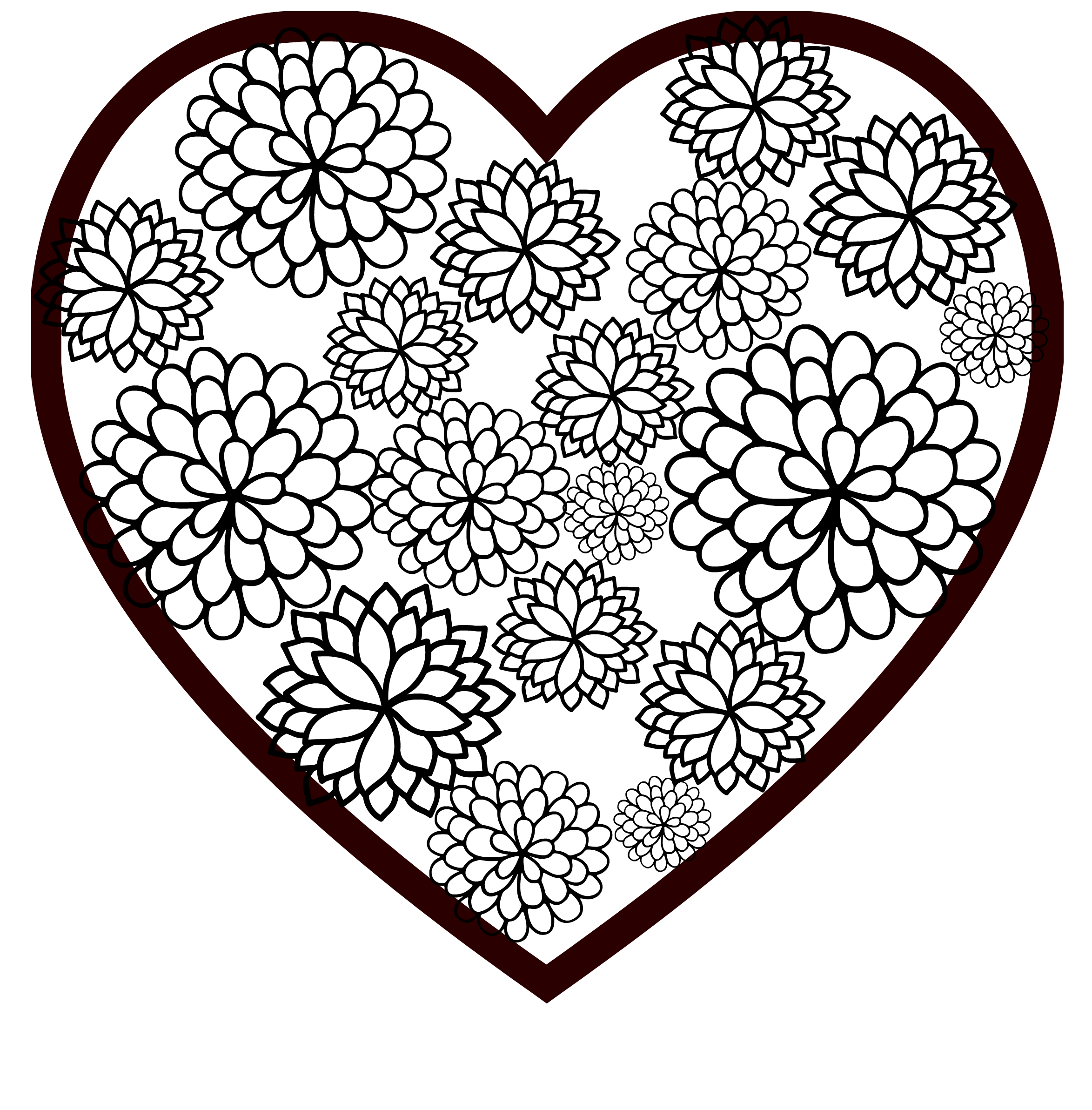 Floral heart Valentine printable coloring page.