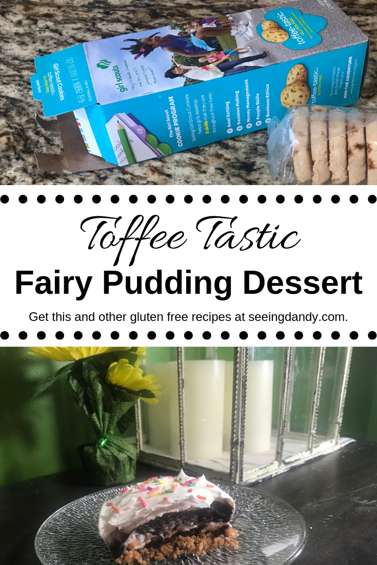 Delicious and easy to make fairy pudding dessert made with Toffee Tastic Girl Scout cookies. 