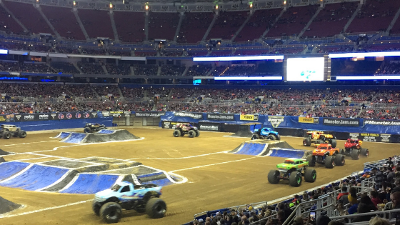 Monster Jam Pit Party and monster truck competition.
