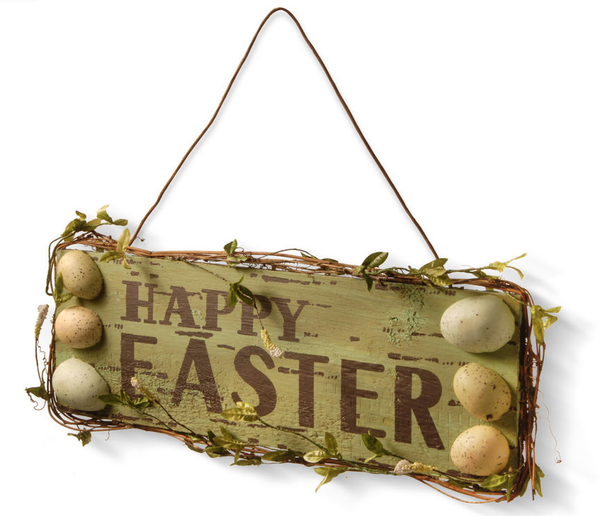 Rustic style Happy Easter door hanger with eggs.