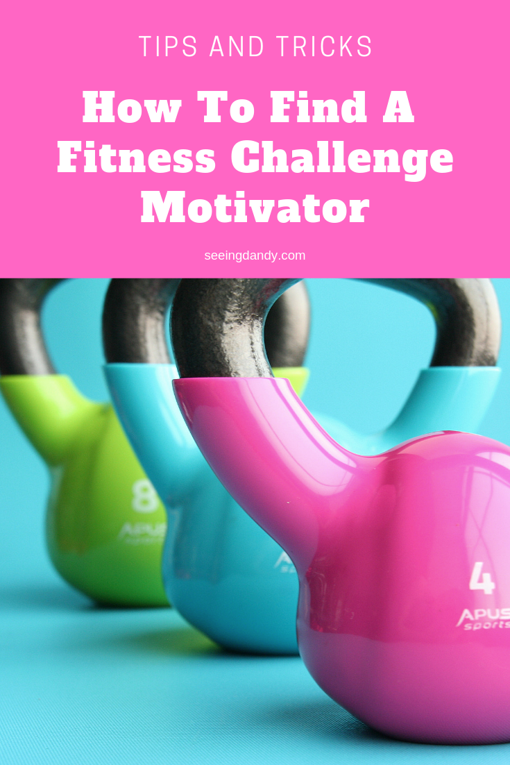 Easy tips and tricks for how to find a fitness challenge motivator. Kettle bell weights in pink, blue and green.