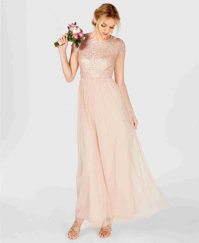 Adrianna Papell dress with sequins in blush.
