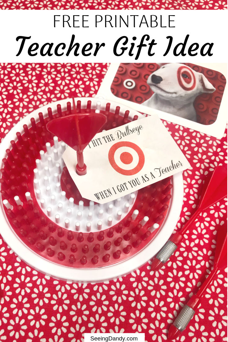 Easy to make teacher gift idea. Free printable bullseye gift tag on a dartboard with a Target gift card.