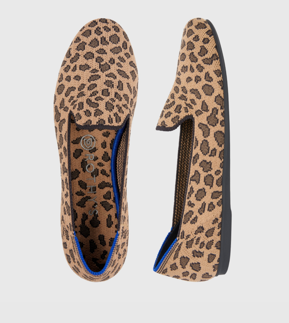 Leopard print Rothy's loafers.
