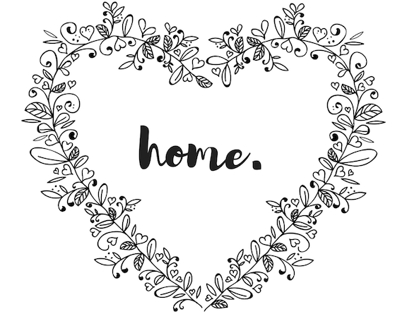 Home flowers hearts printable coloring page