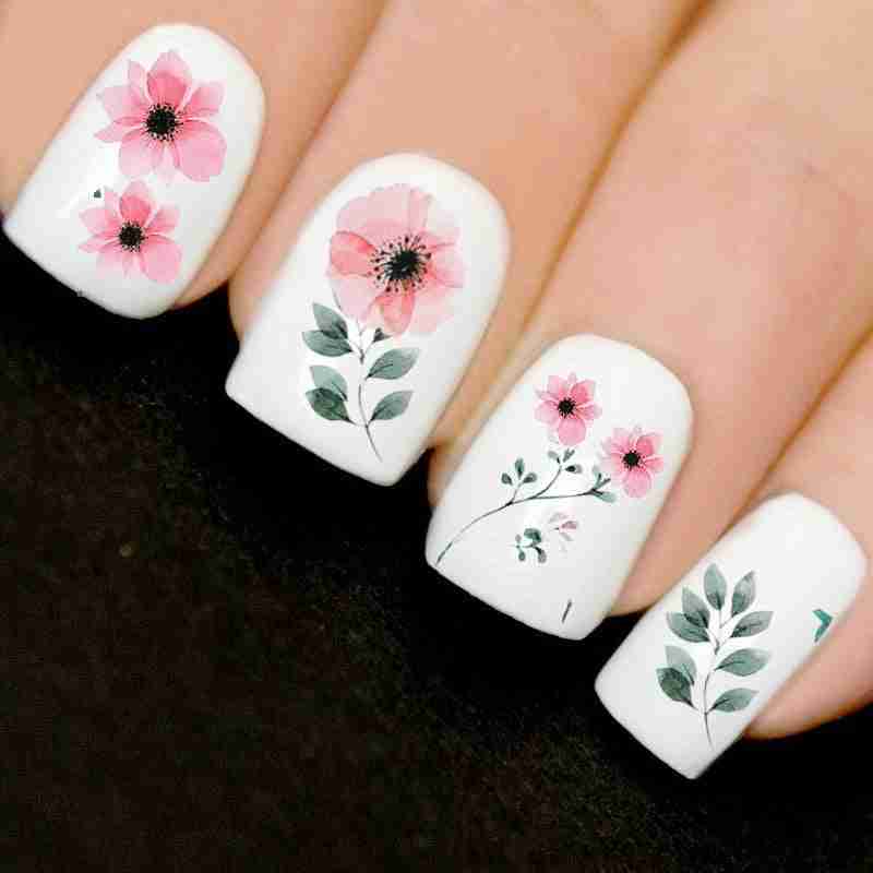 DIY floral watercolor nail art decal transfers