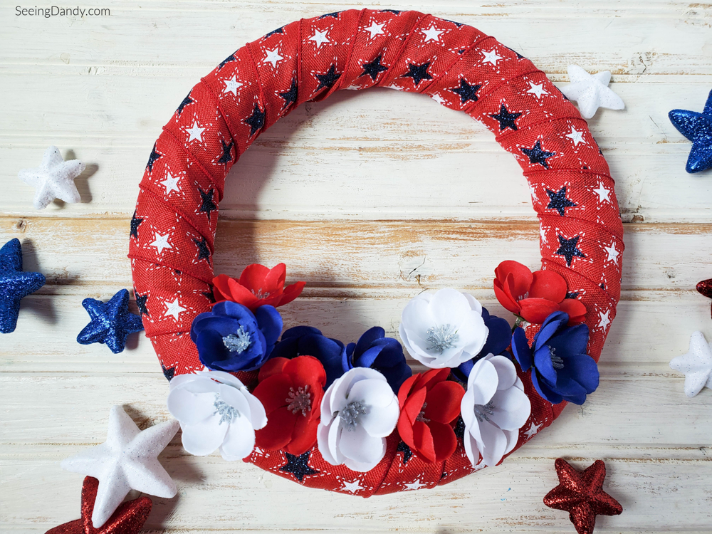 farmhouse style, easy to make diy patriotic star wreath, 4th of july, home decorating, star wreath, poppy wreath, diy holiday wreath, holiday decorations