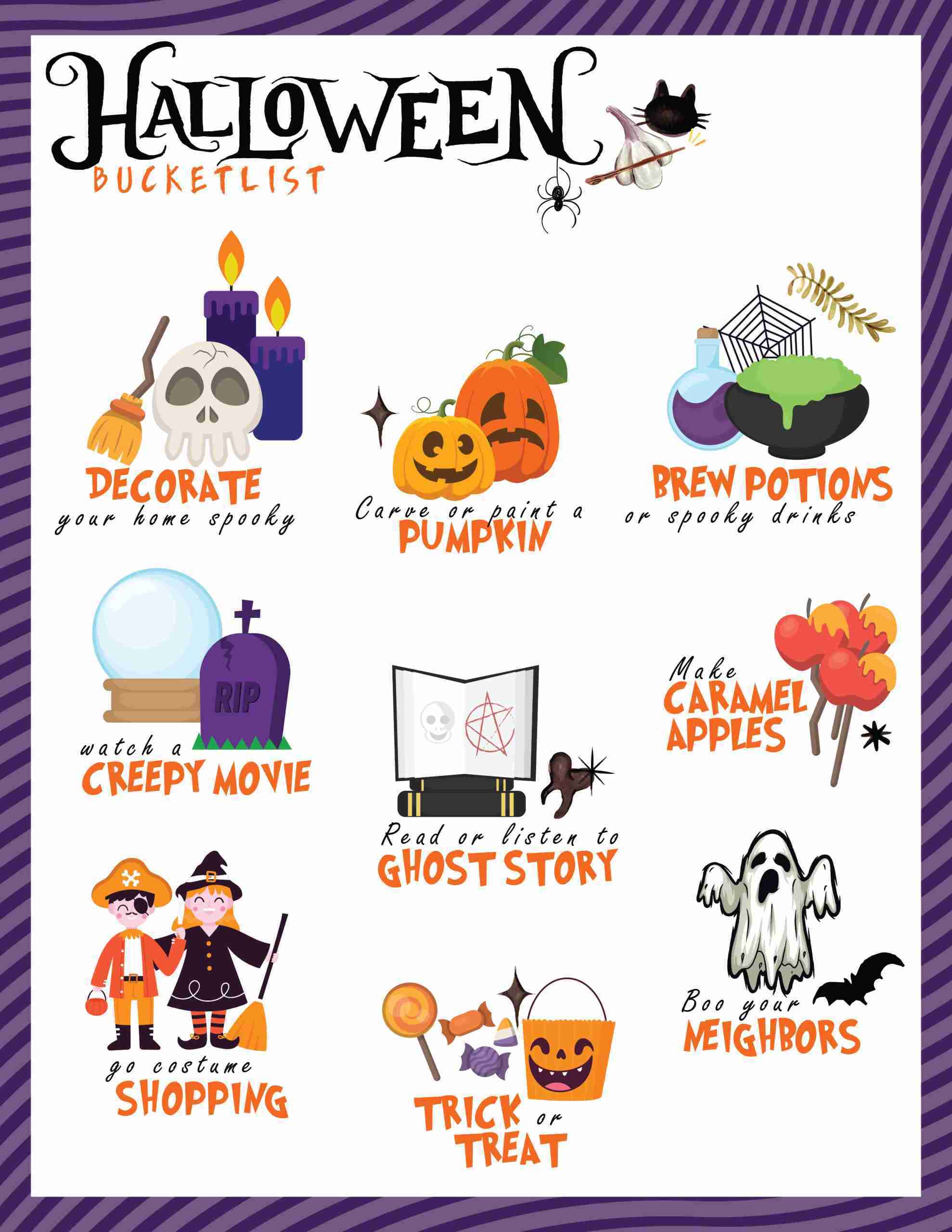 free printable, family halloween bucket list, family fun, halloween ideas, fall activities, fall fun, halloween activities, diy