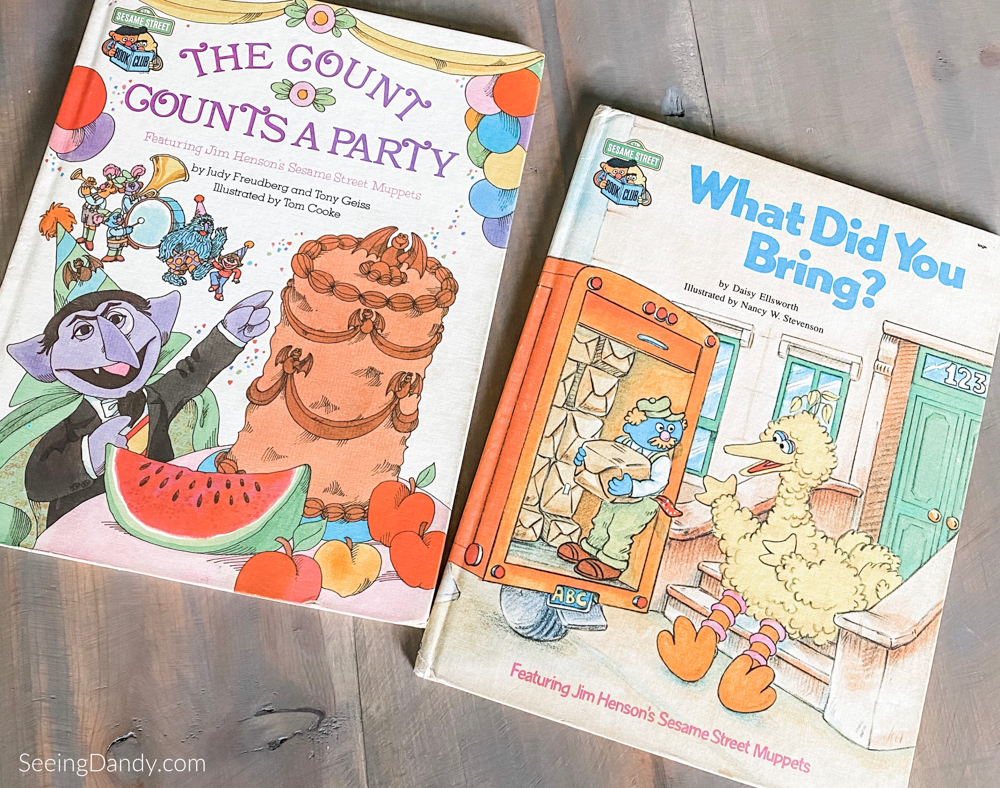 Sesame Street Books, childrens books, classic sesame street books, sesame street book club, favorite books, what did you bring book, the count counts a party book, big bird