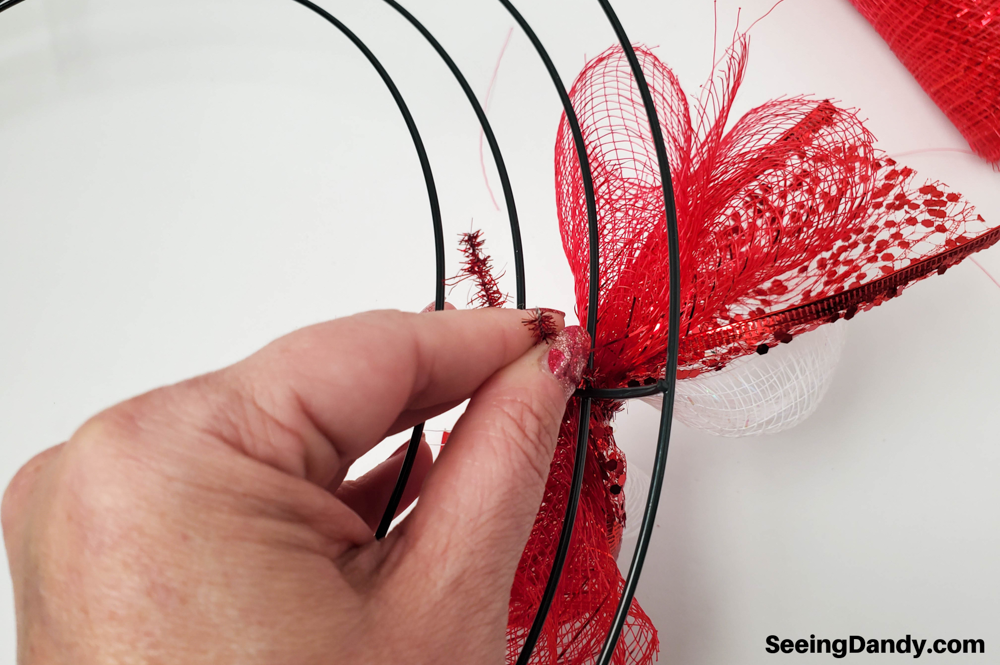 red sparkle pipe cleaner, sparkle mesh craft, dollar tree crafts, diy wreath