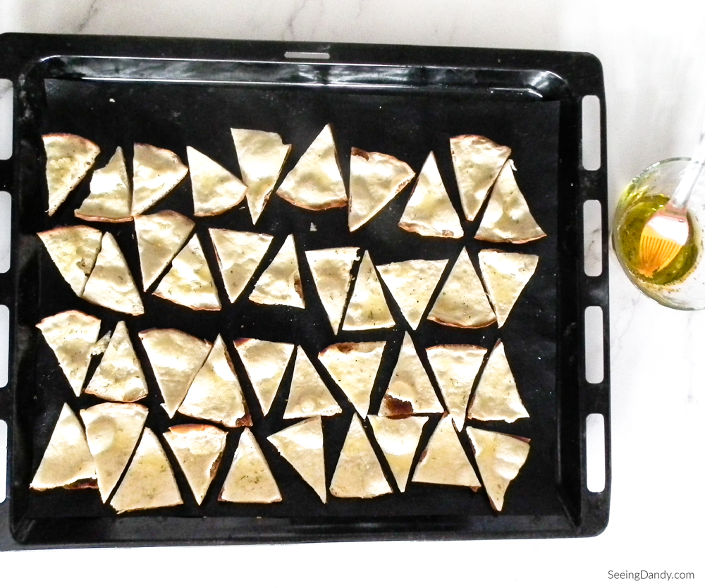 pita chip triangles, olive oil