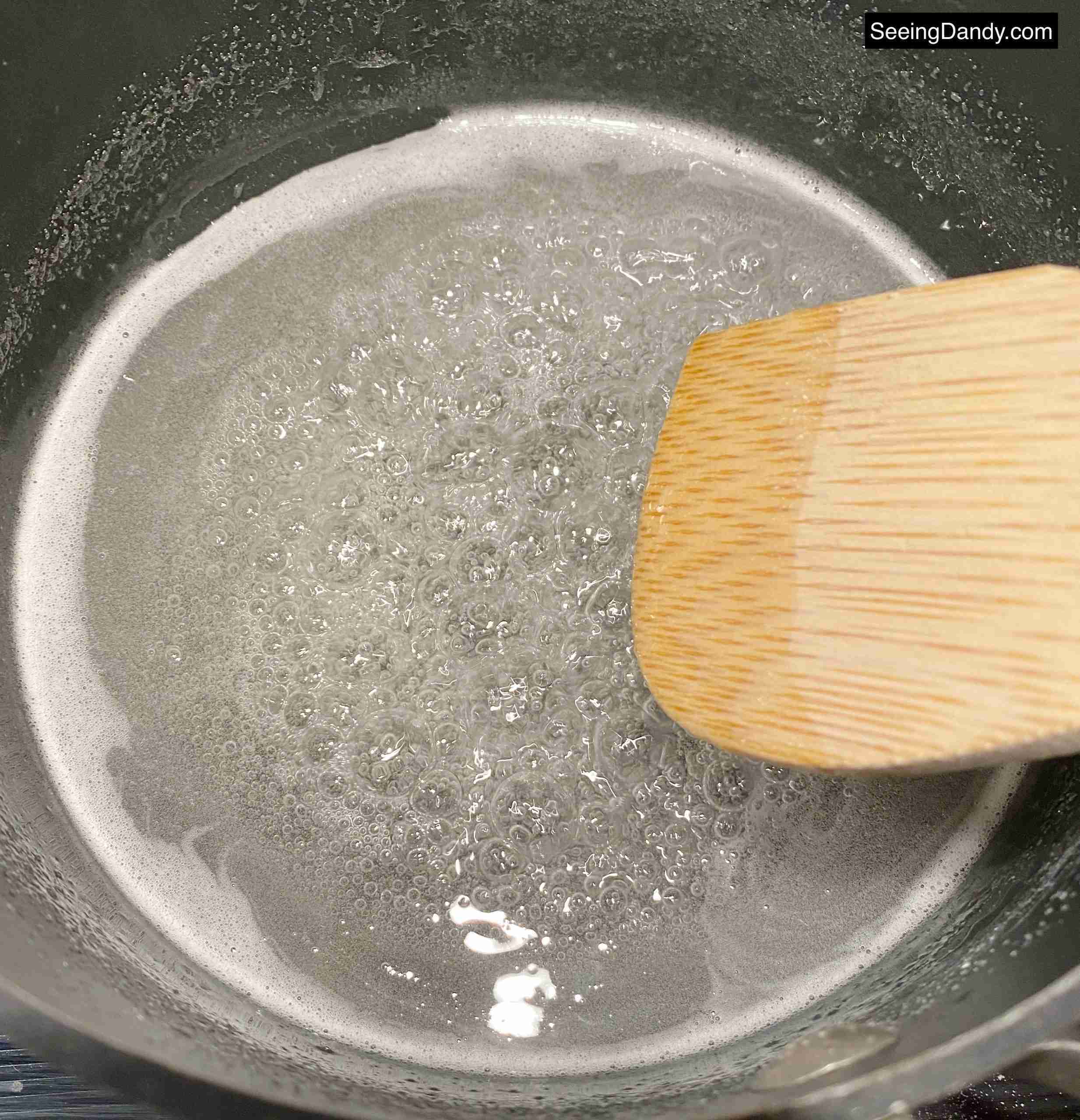 boiling saucepan, sugar, salt, cream of tartar, wooden spoon
