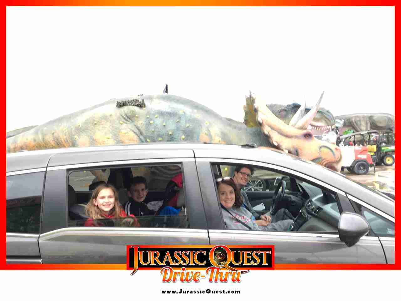 jurassic quest, life size dinosaurs, family fun, st louis activities, drive thru experience, family picture