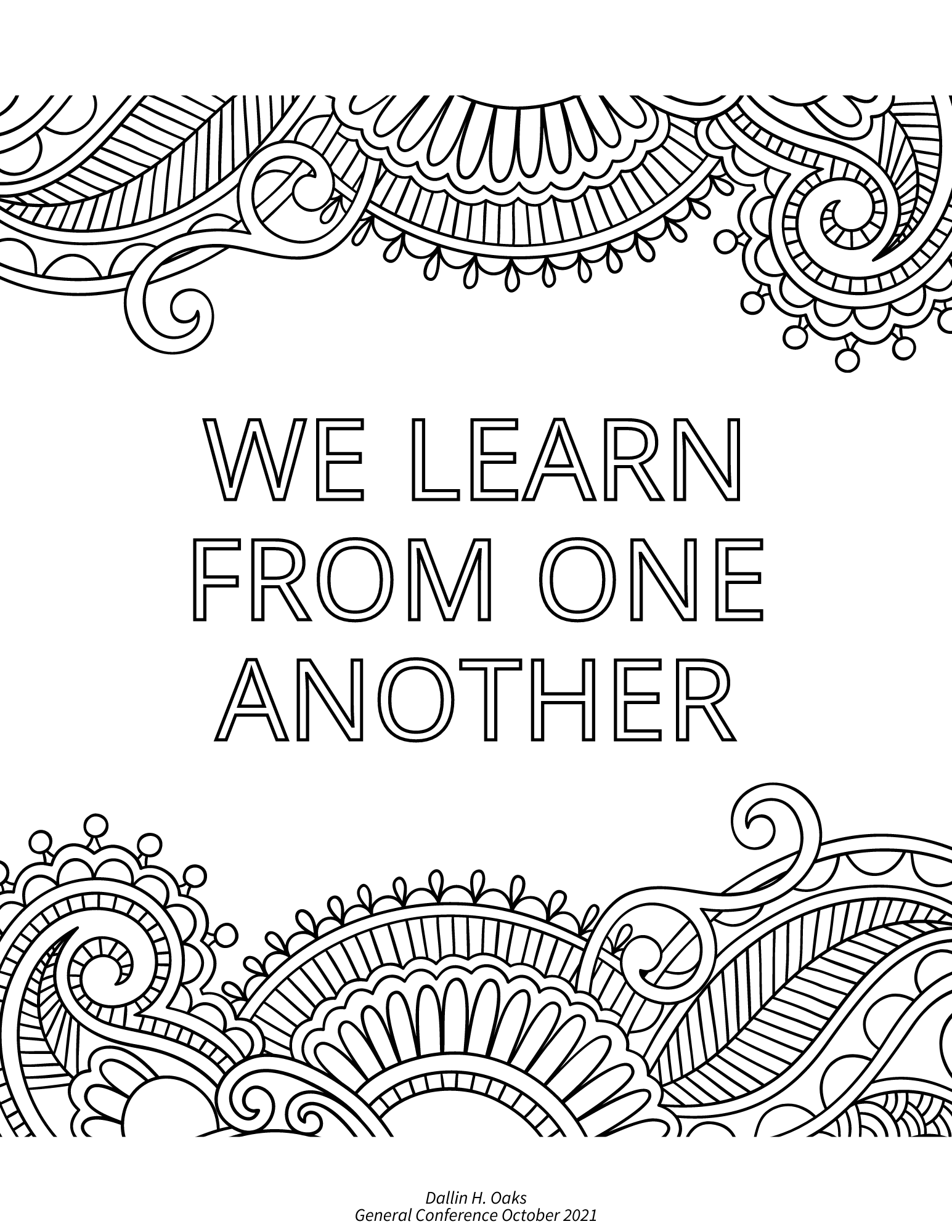 general conference quotes, we learn from one another, dallin h oaks october 2021 general conference quote, free printable coloring page