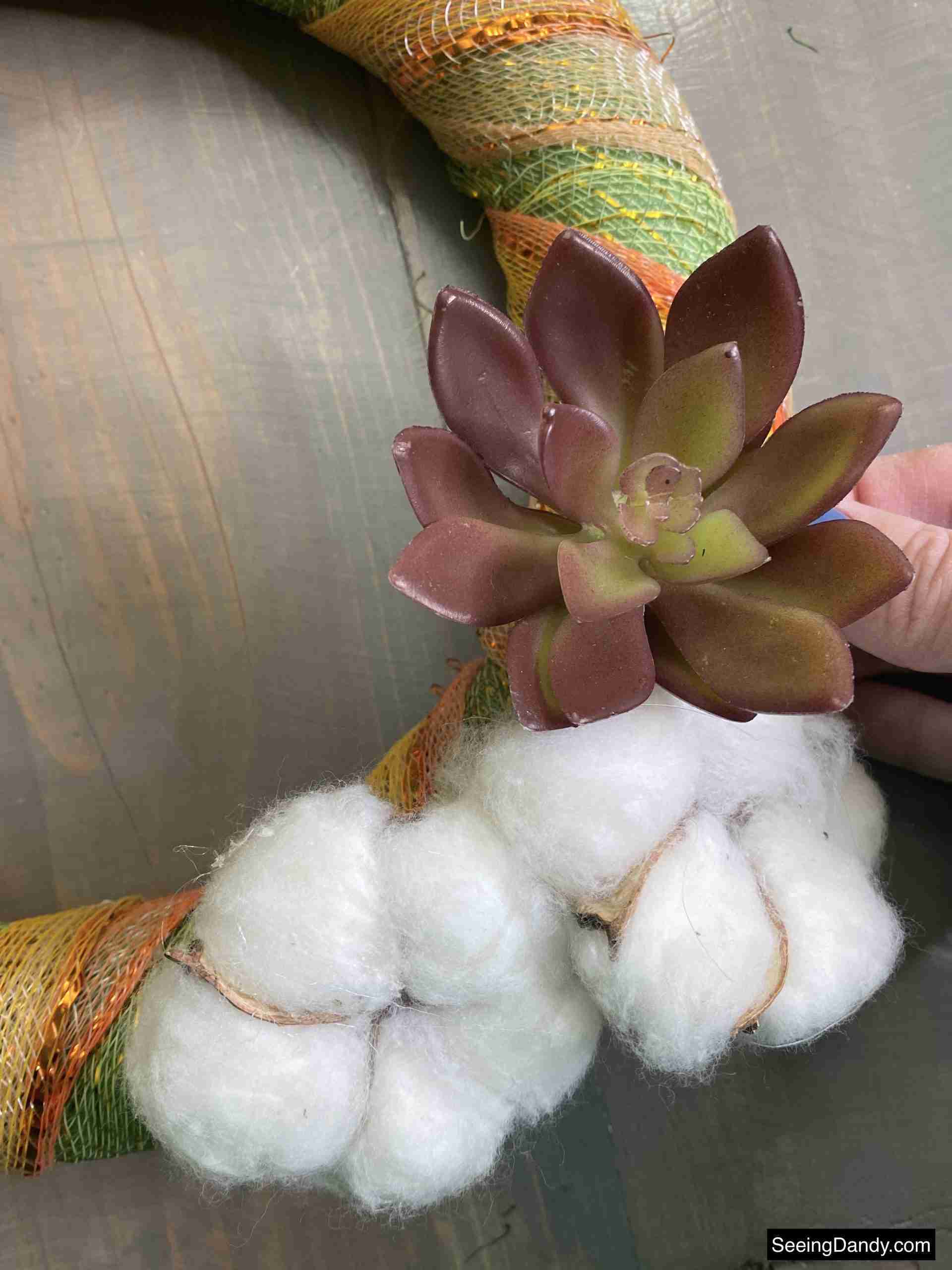 dollar tree craft plastic succulent and cotton pods