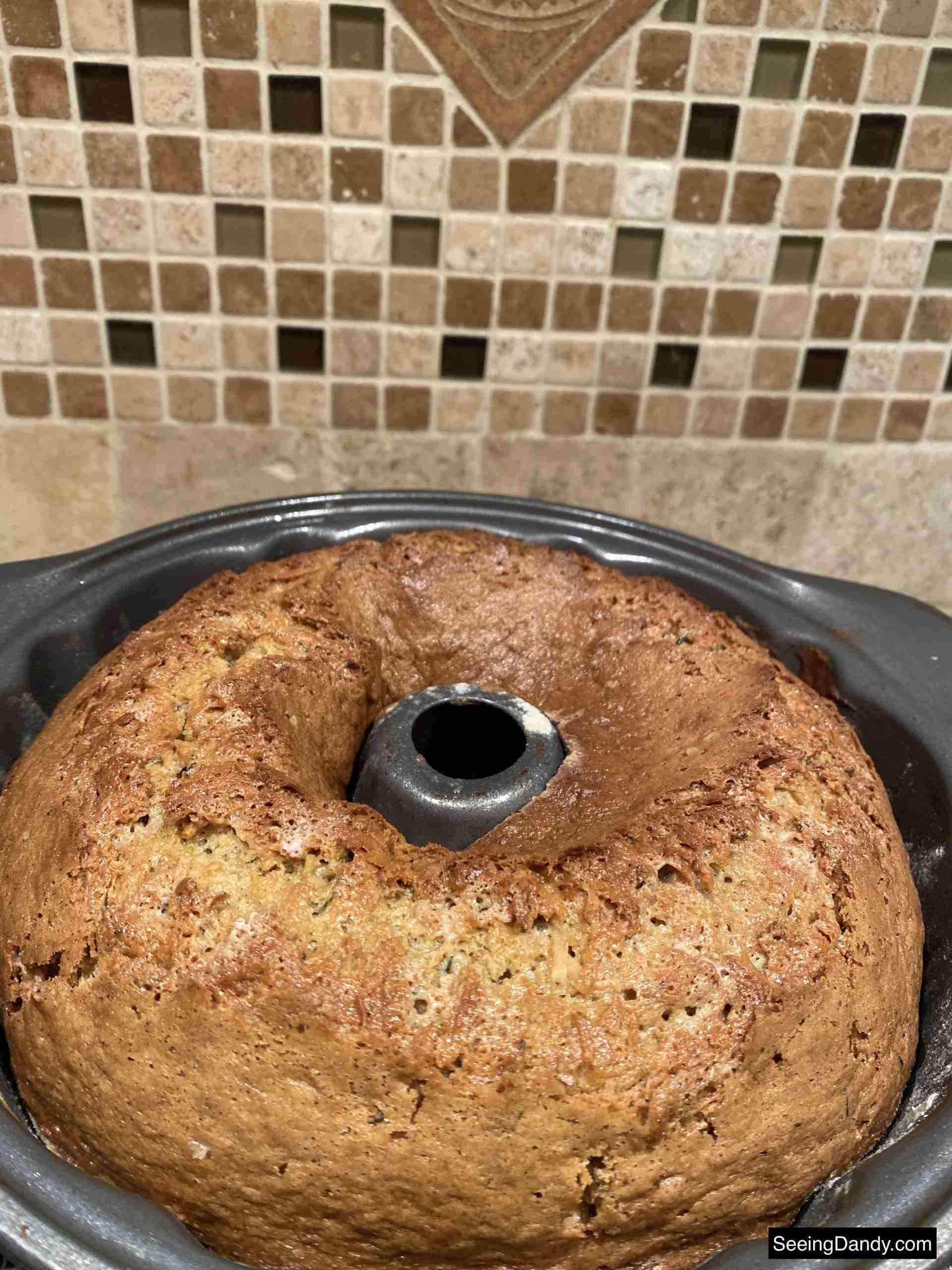 peppermint zucchini bread in bundt pan