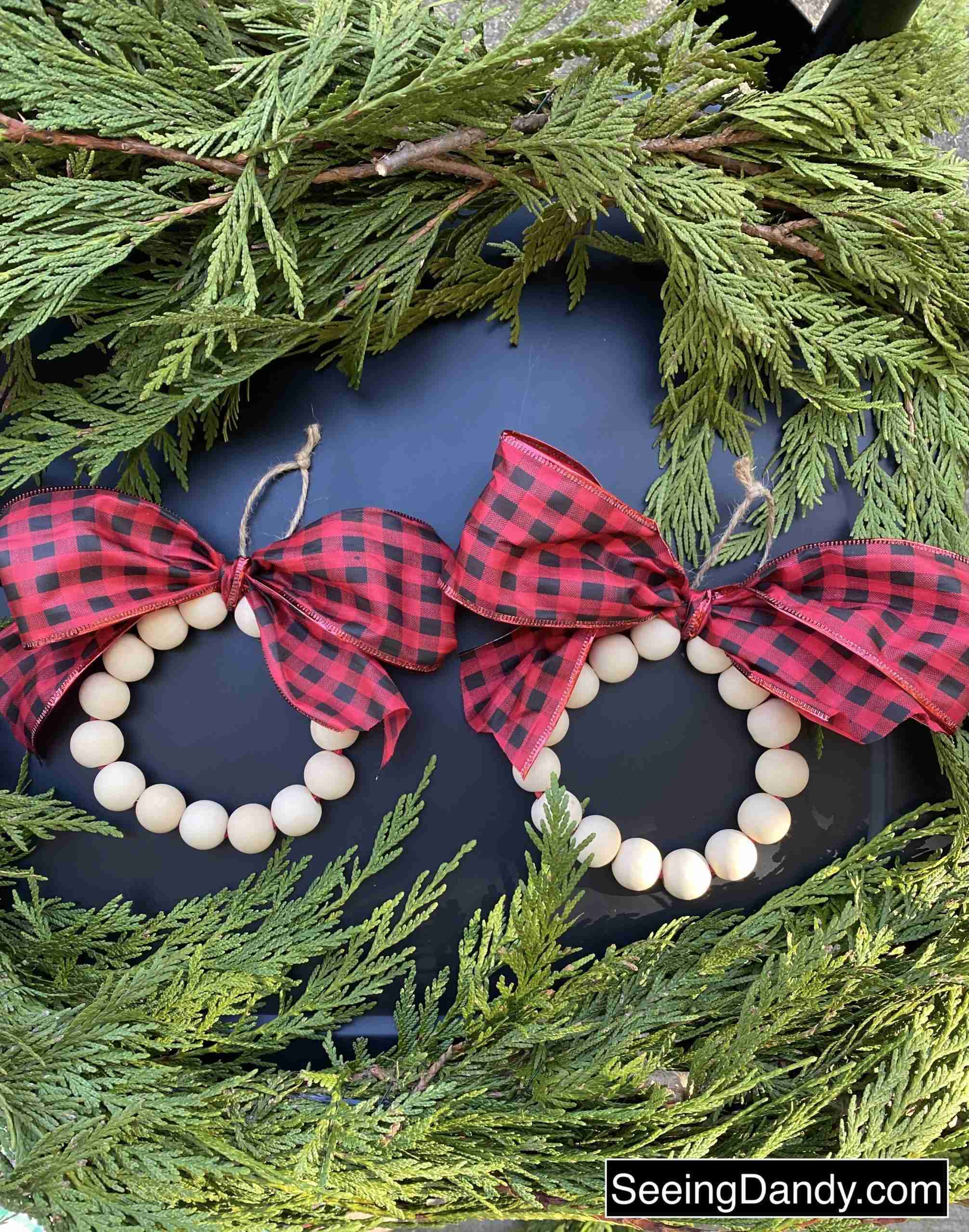 farmhouse christmas wood bead wreath ornaments