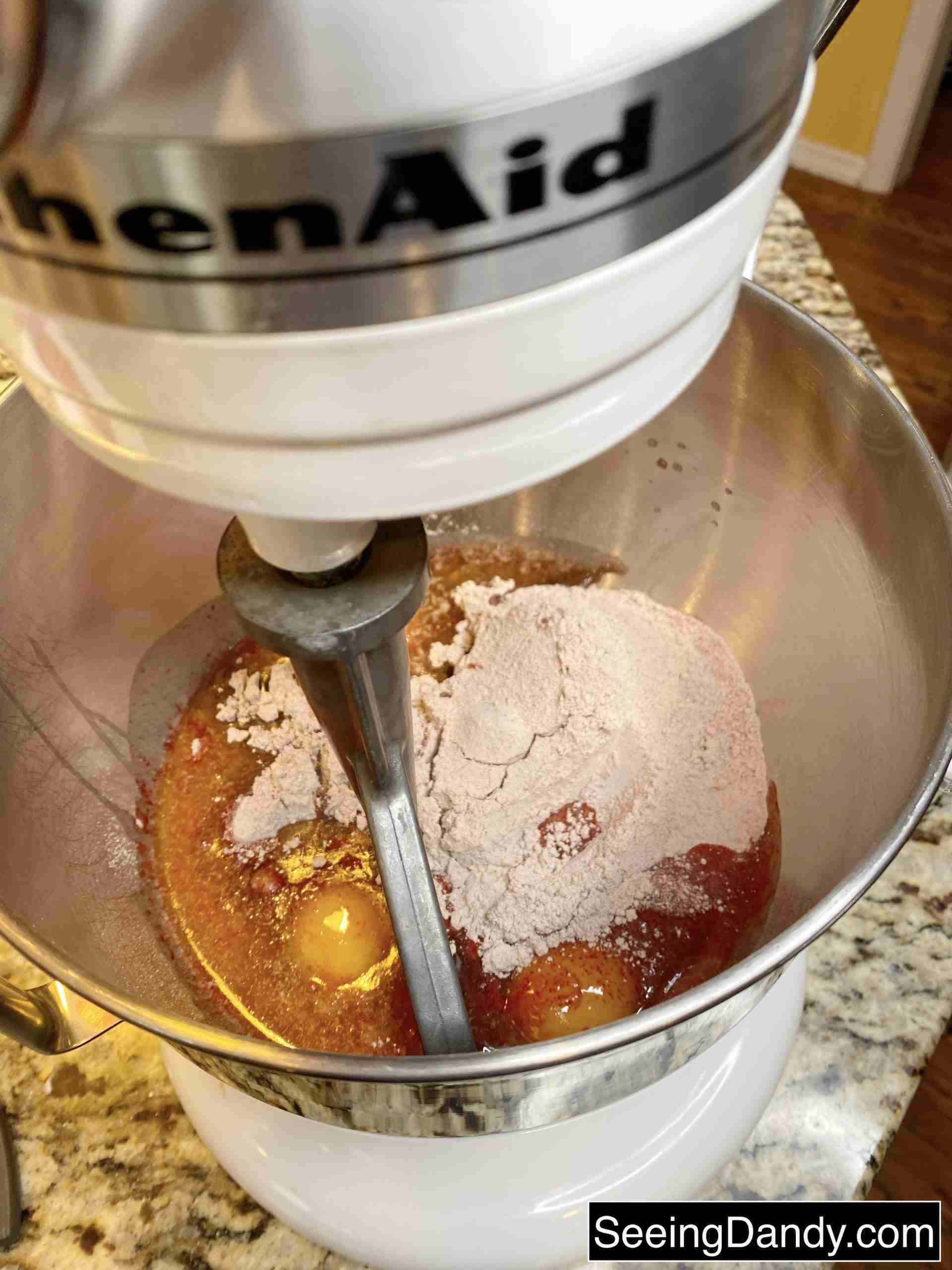 mixing red velvet cake mix in kitchenaid mixer