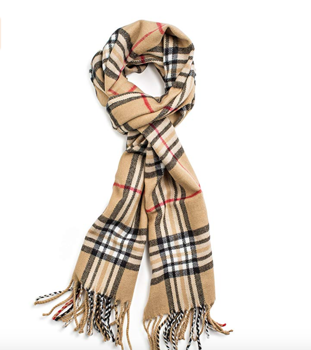 Easy to wear Burberry inspired scarf. Perfect fall and winter fashion.