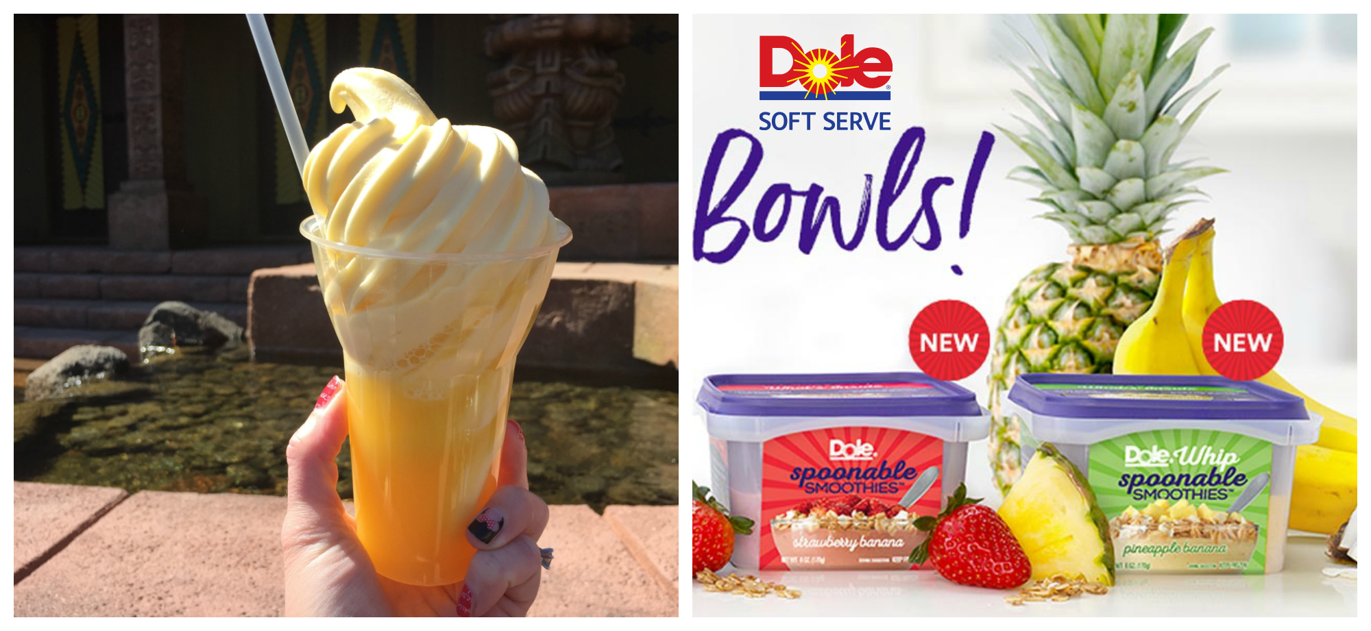 Dole Whip float at Disney World Enchanted Tiki Room with Minnie Mouse nail wraps.