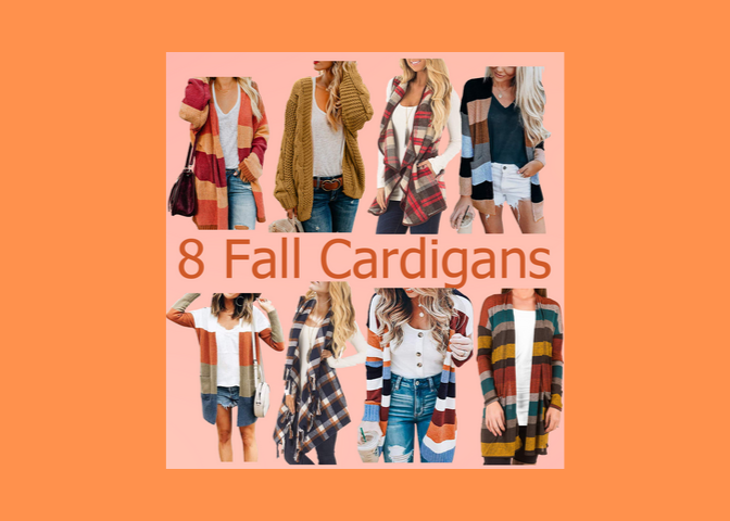 8 fall cardigans in various fall colors.