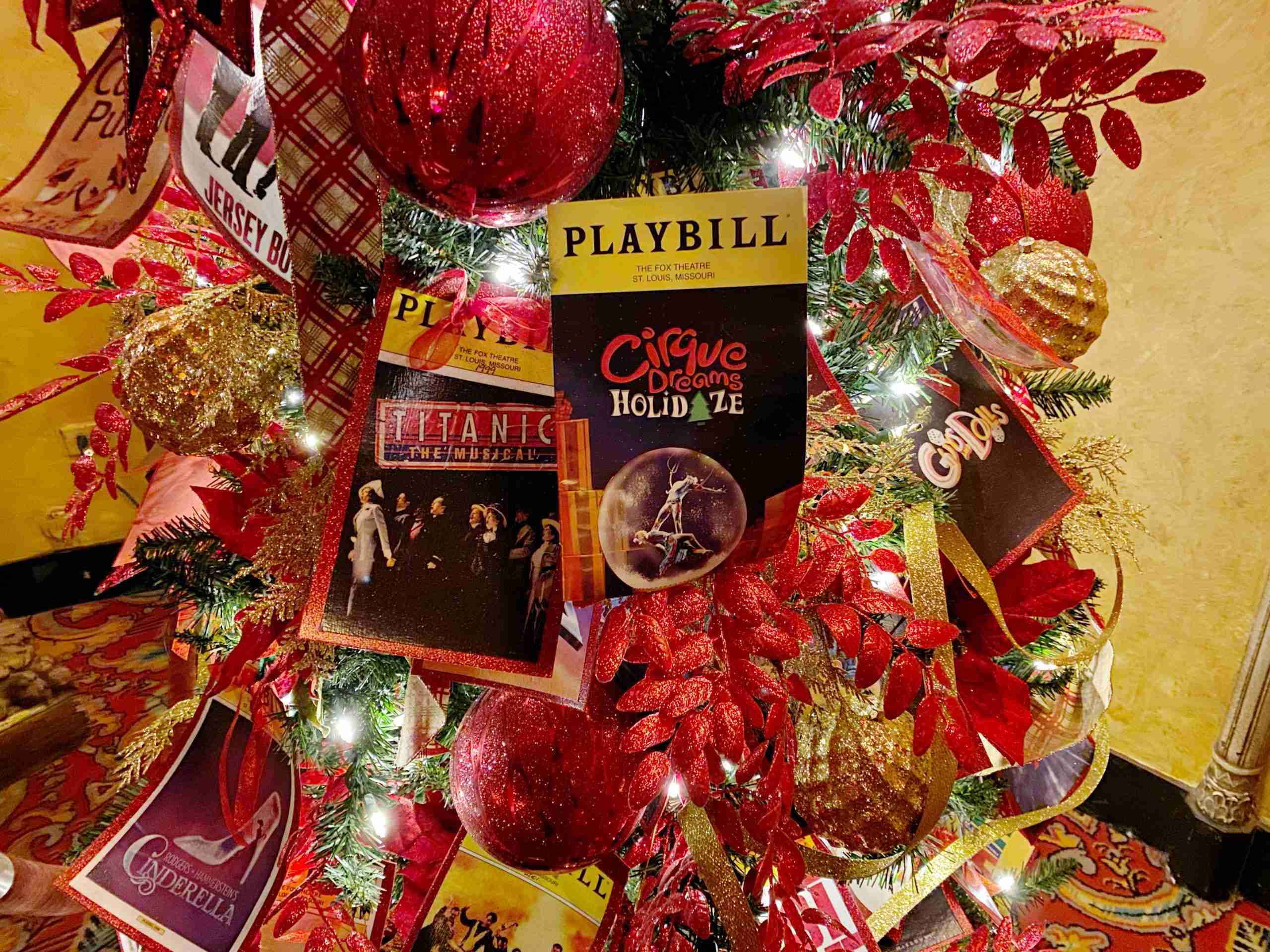Playbill tree at Fabulous Fox Theatre in St. Louis with Cirque Dreams Holidaze.
