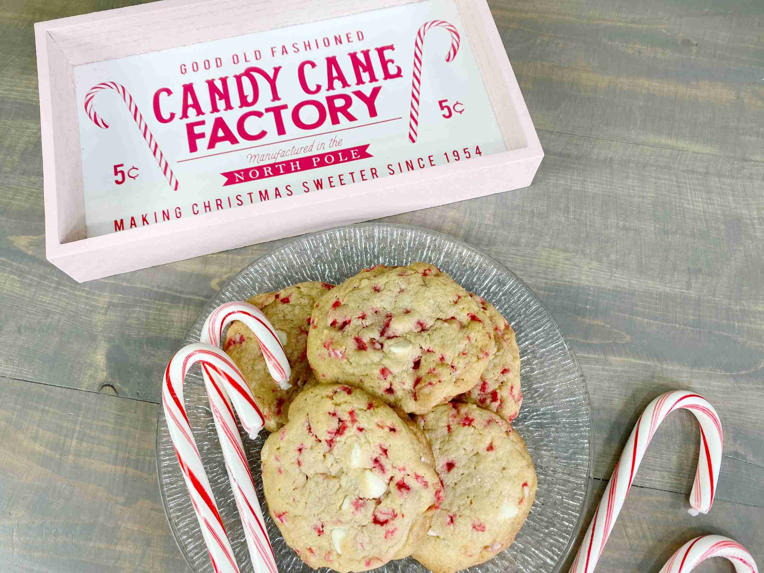 Candy cane cookies and peppermint with Target Christmas sign