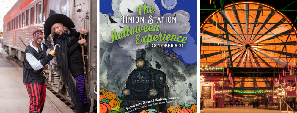 st louis family fun, halloween st louis, union station halloween event, st louis wheel, witch costume, pirate costume, train yard, train shed, historic trains