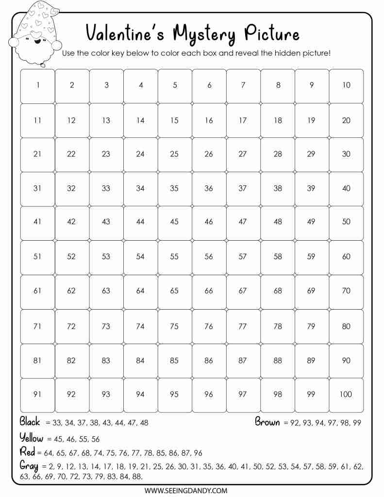 valentine mystery picture worksheet