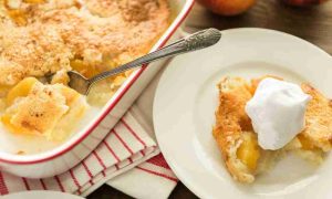 peach cobbler with whipped cream