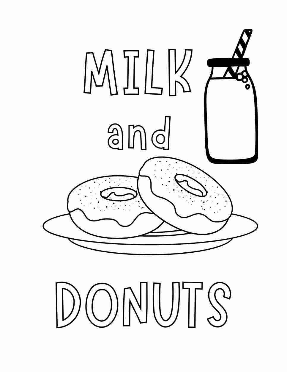 free printable milk and donuts coloring page